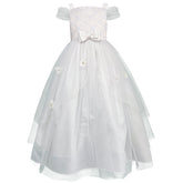 Vestido de Primera Comunión para Niña con Flores y Moño Tallas 10-14 | Gerat